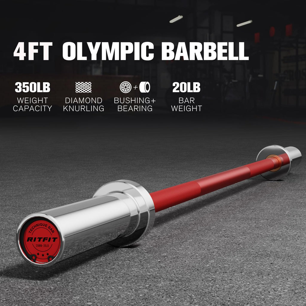 RITFIT Olympic Barbell 4ft/6ft - 2 Inch Weight Bar for Strength Training, Weightlifting, Squat, Deadlift, Bench Press, Curl, Overhead Press - 350lbs/500lbs Capacity