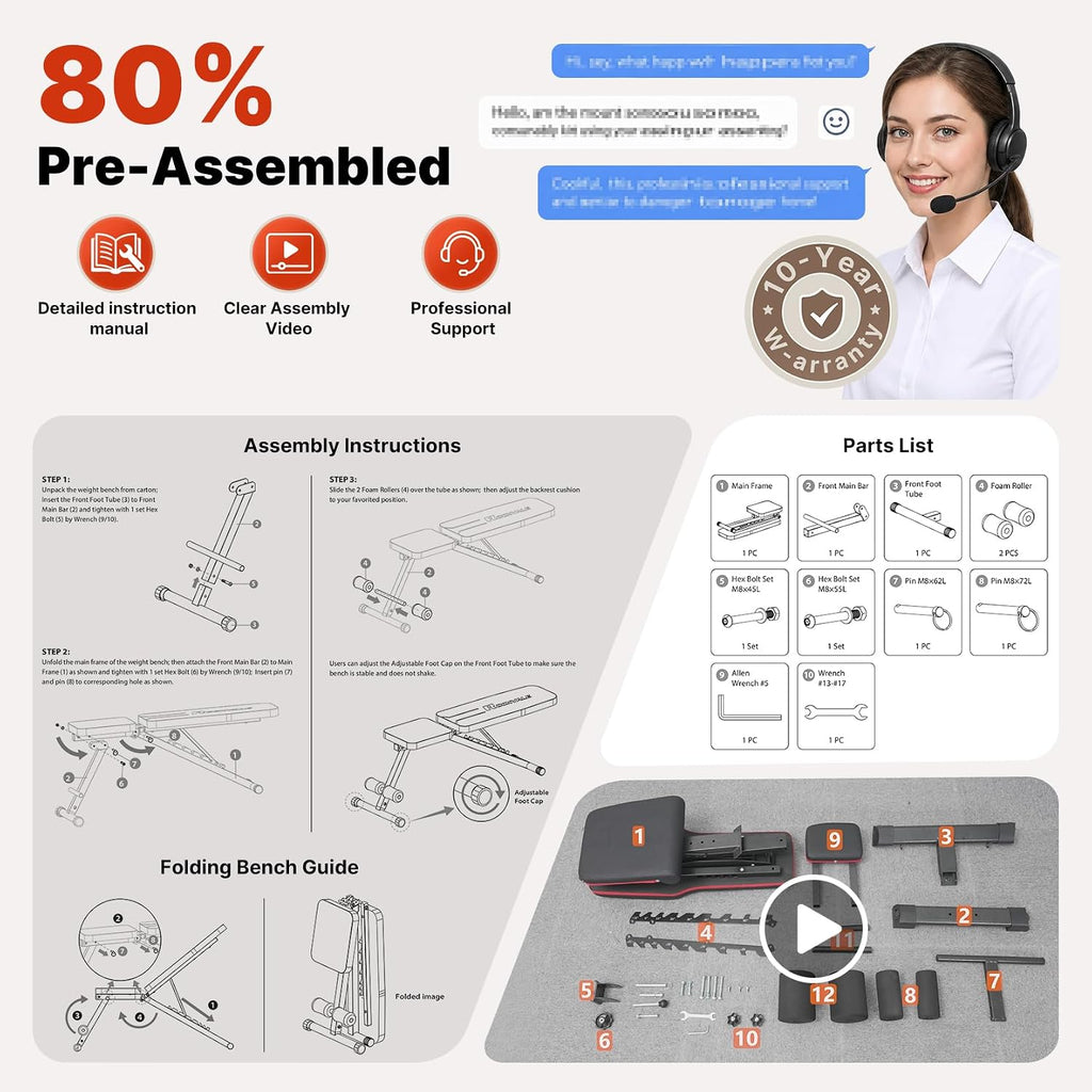 YOLEO Adjustable Weight Bench with Bench Press Stand, Foldable Workout Bench with Extended Head/Elbow Pad(for Users up to 7')