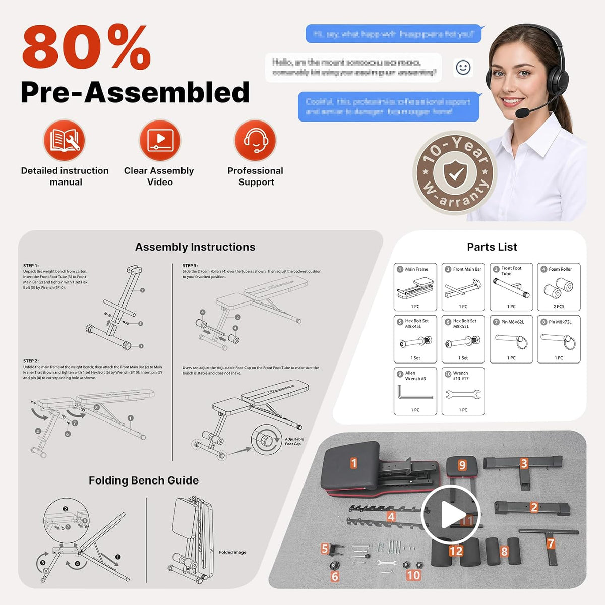 YOLEO Adjustable Weight Bench with Bench Press Stand, Foldable Workout Bench with Extended Head/Elbow Pad(for Users up to 7')