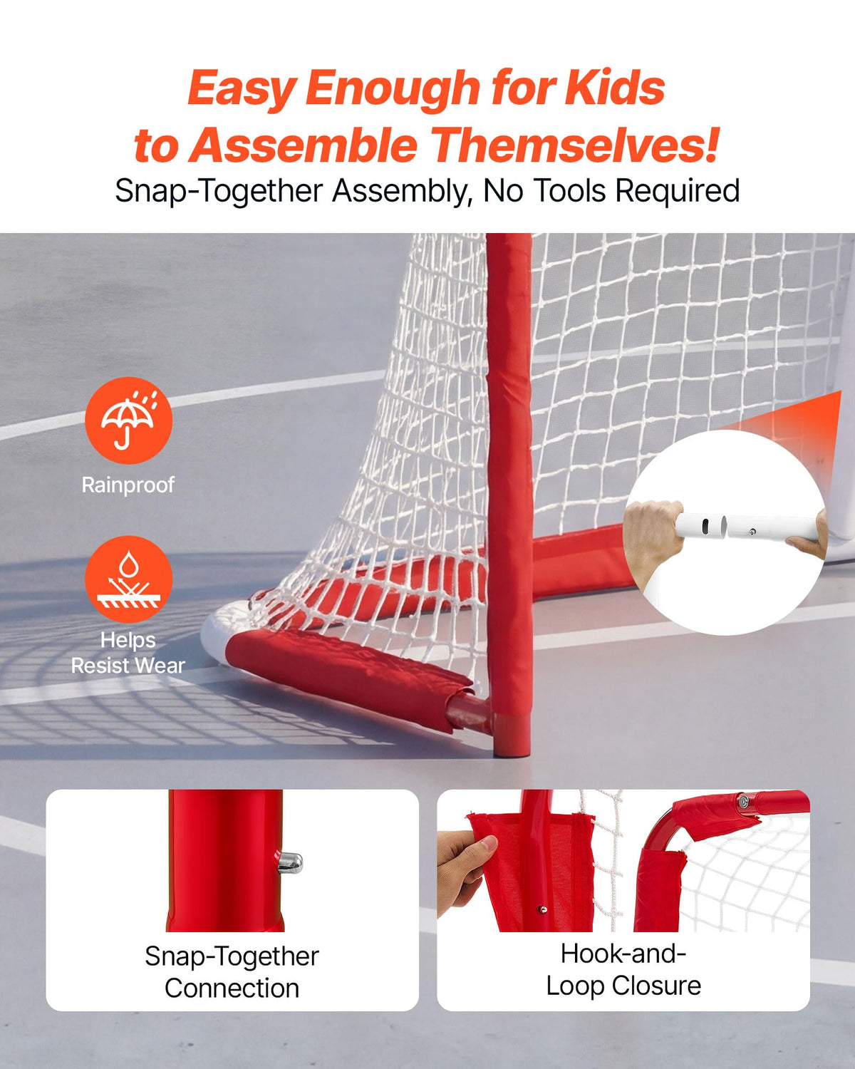 VEVOR Street Hockey Goal, Heavy-Duty Steel Street + Roller Hockey Nets, Durable Hockey Net for Indoor Outdoor Use, Lightweight Portable Training, Easy Assembly for Backyard Park Garage