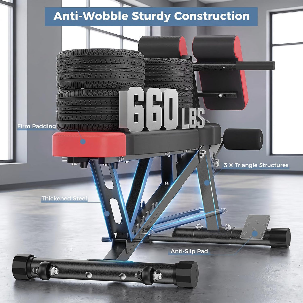 DUMOS Adjustable Weight Bench, 660 LBS Workout Bench Press with 2 Wheels