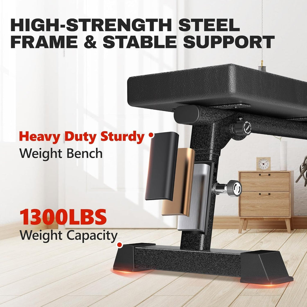 Weight Bench, Foldable Flat Bench with Gym Quality 1300 LBS Capacity