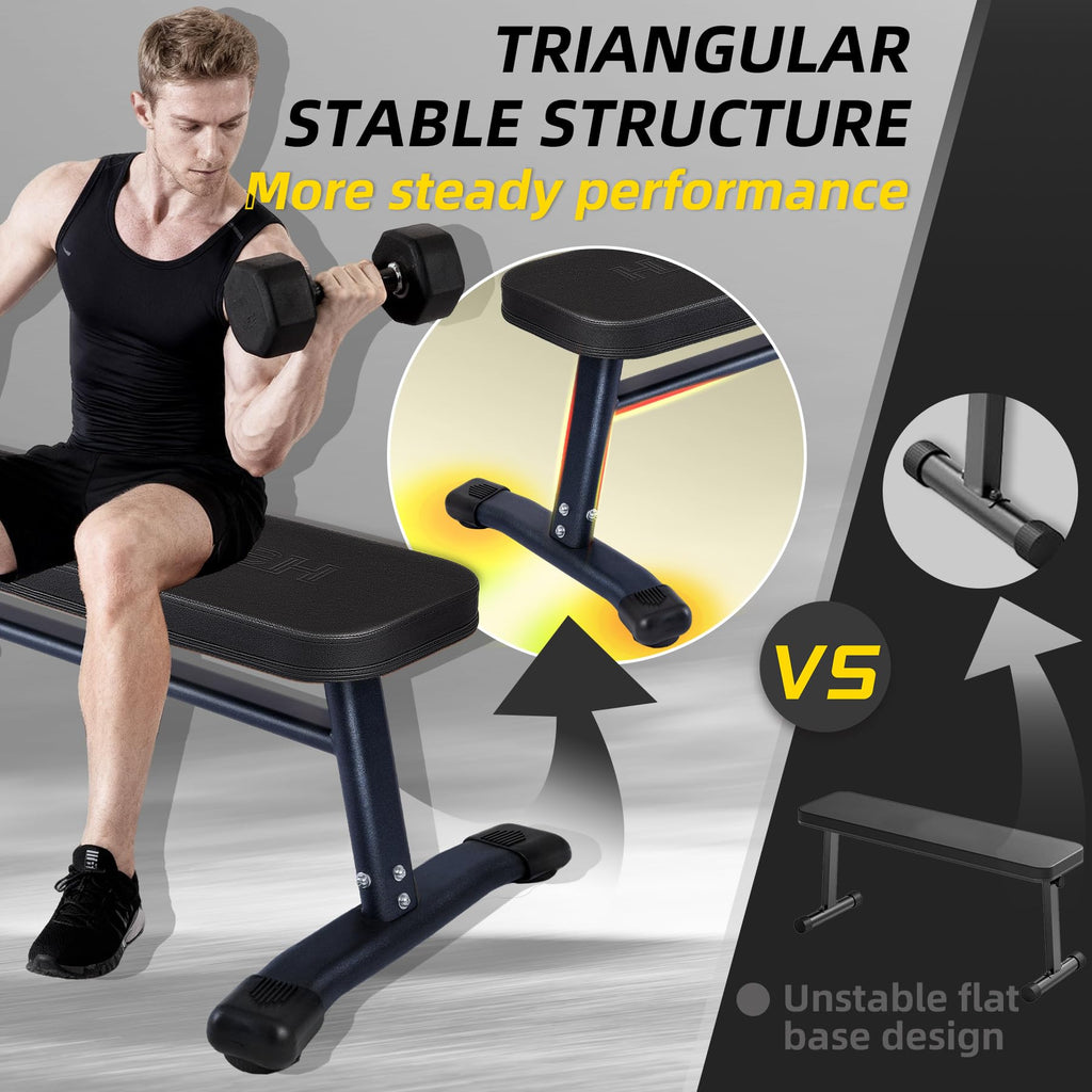 Flat Weight Bench, 2.4 Inch Thick Pad Workout Bench 660 LBS Bench Press Exercise Equipment for Home Gym Strength Weight Training