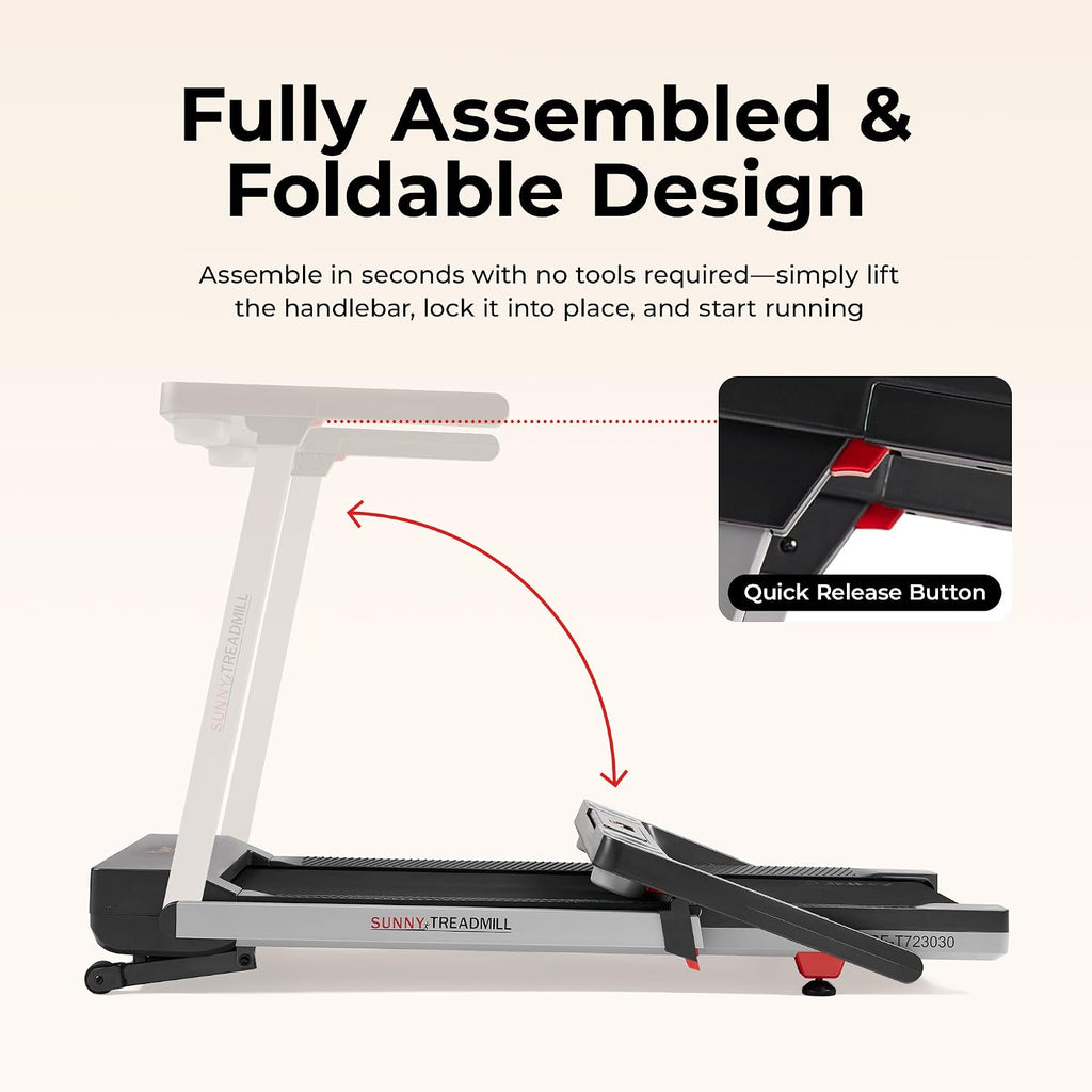 Sunny Health & Fitness Fully Assembled Auto Incline Treadmill for Home Gym