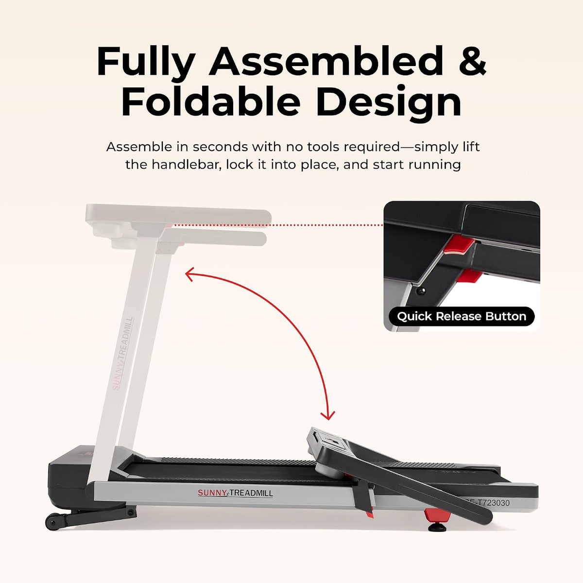 Sunny Health & Fitness Fully Assembled Auto Incline Treadmill for Home Gym