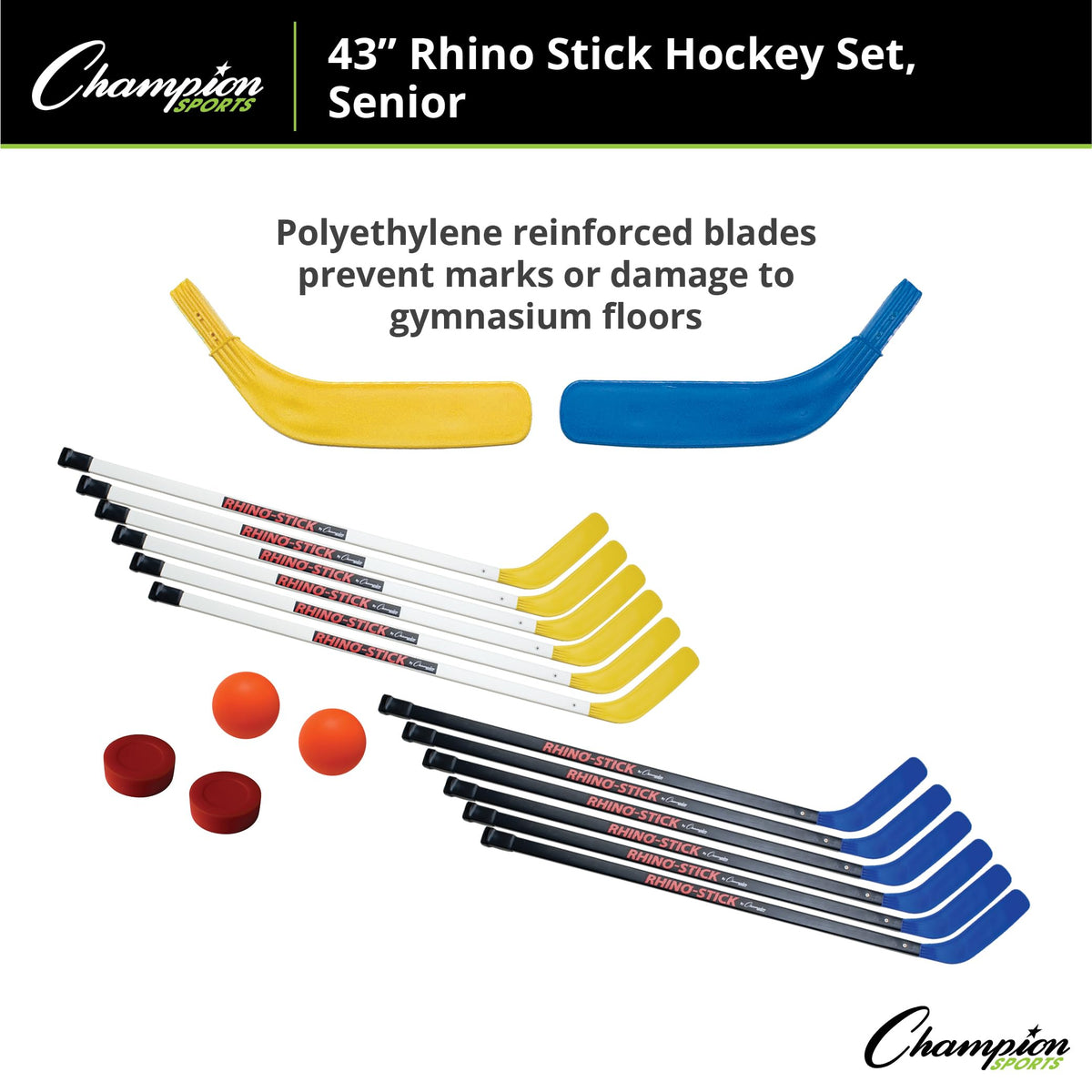 Champion Sports Rhino Stick Hockey Set â Durable ABS Sticks, Non-Marring Blades, Multiple Sizes â Complete Sets