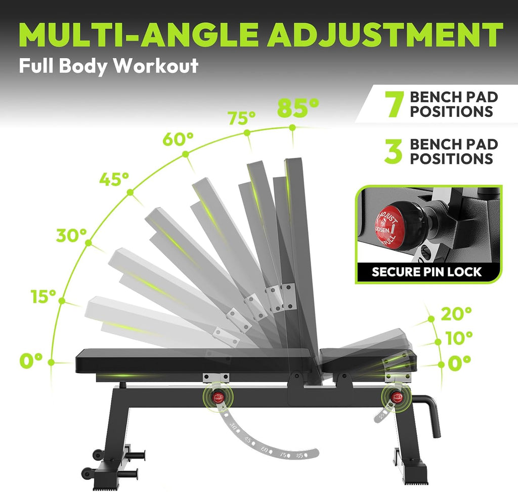HANDBODE Adjustable Weight Bench, 1500 lb Capacity Workout Bench for Home