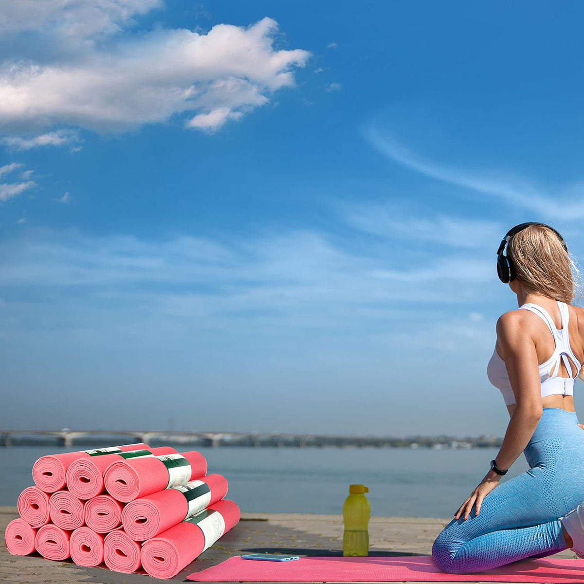 Amylove 12 Pieces Yoga Mats Bulk 68x24x0.12 Inch Exercise Non Slip Fitness Workout Mats for Women Men Home Workout Gym Yoga