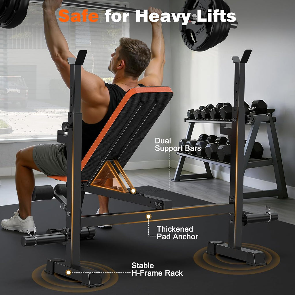 Fostoy Adjustable Weight Bench with Barbell Rack & Incline Design