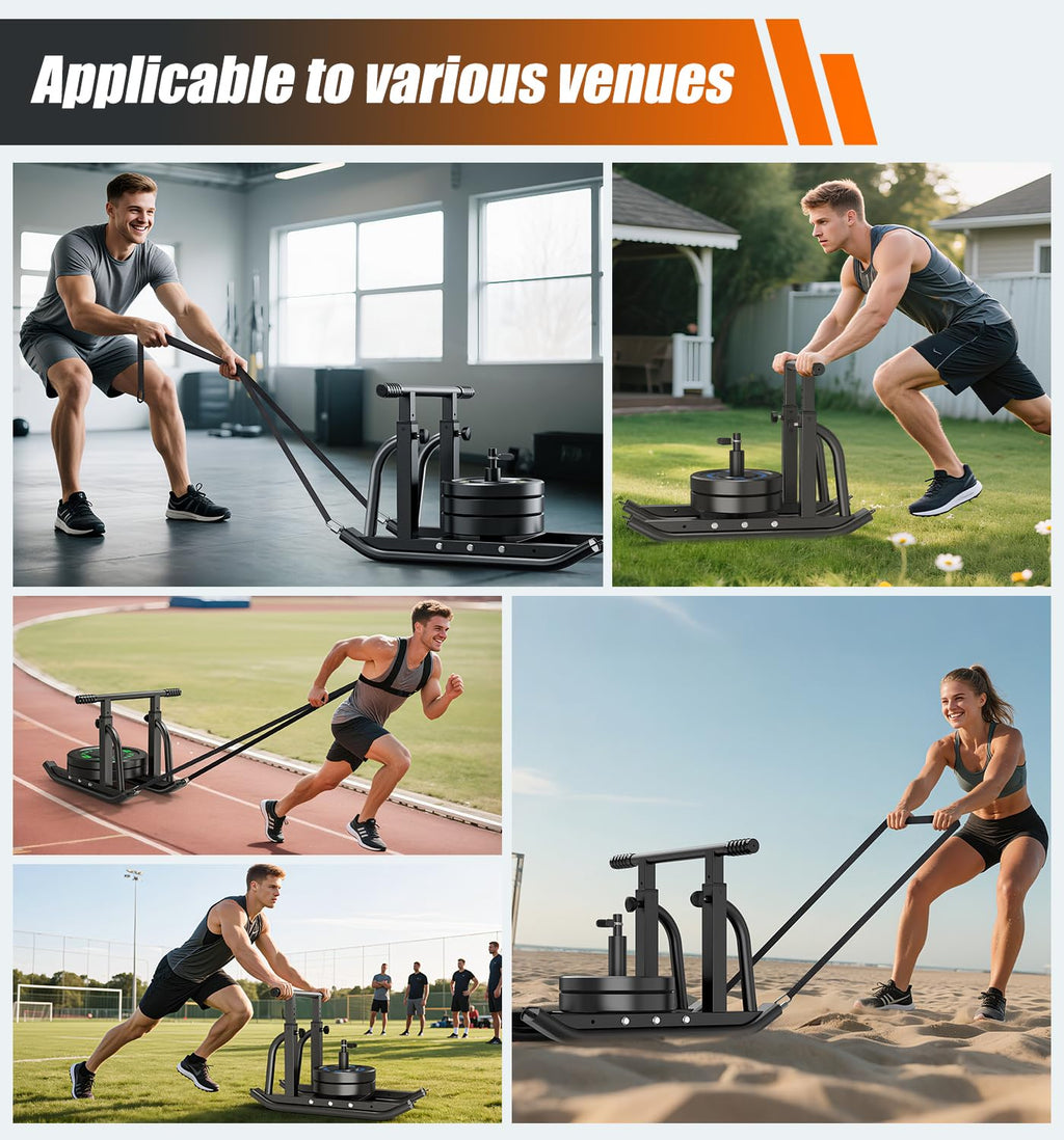 Football Sleds and Chutes, Weight Sled, Workout Fitness Sled for Training- Running Speed, Agility, Soccer, Strength, Adjustable Height Handle, Fits 1" & 2" Weight Plates