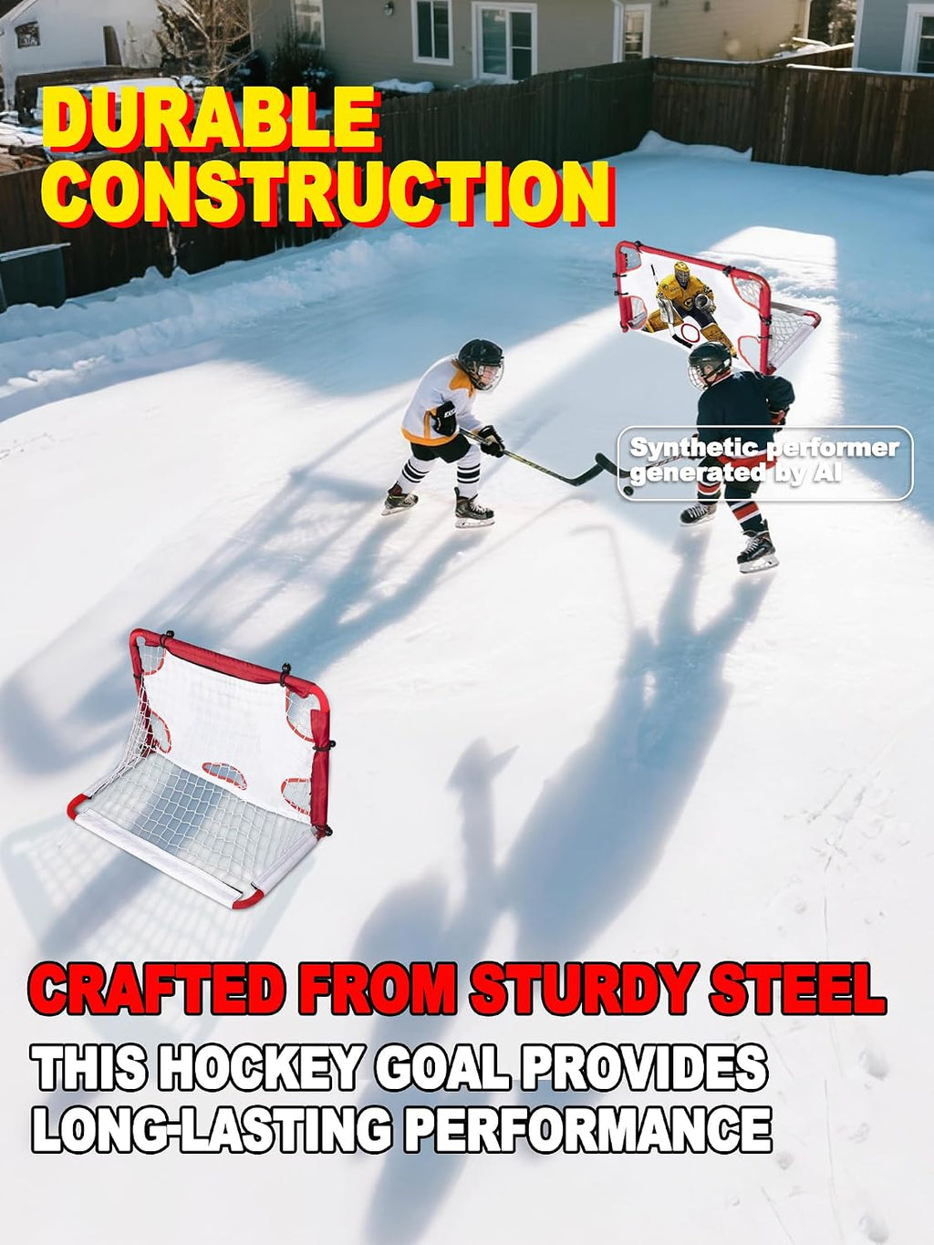 kasifei Mini Steel Hockey Net Set, 2 Pack 30" x 20" Heavy Duty Knee Hockey Net with Shooter Tutor for Kids