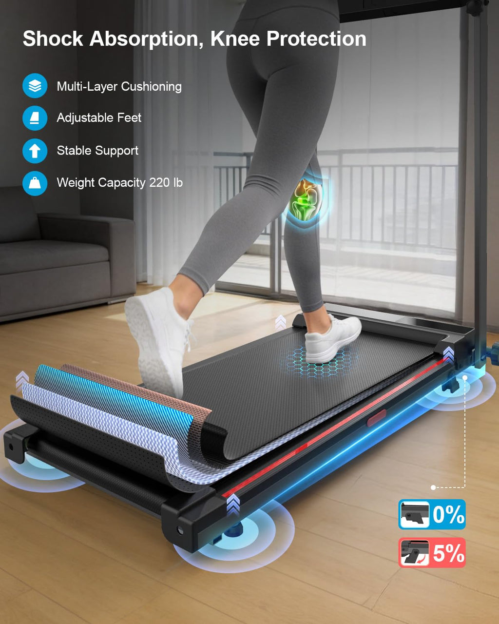 Treadmills for Home, Walking Pad with Incline, Caminadoras para Hacer Ejercicio, 0.6-6.2 MPH Portable Foldable Under Desk Caminadora, ElÃ©ctrica Casa Tredmill, Folding Compact Running Machine
