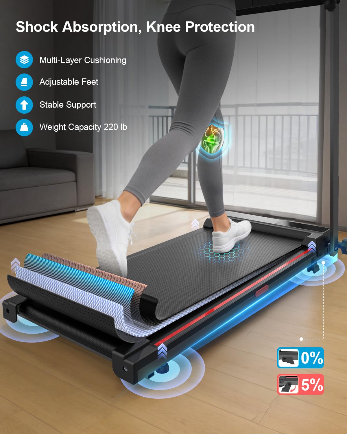 Treadmills for Home, Walking Pad with Incline, Caminadoras para Hacer Ejercicio, 0.6-6.2 MPH Portable Foldable Under Desk Caminadora, ElÃ©ctrica Casa Tredmill, Folding Compact Running Machine