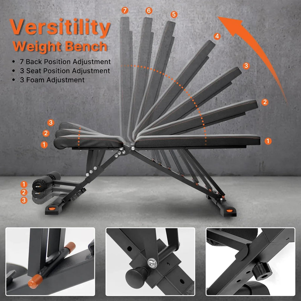 ATIVAFIT Adjustable Dumbbell Set with Workout Bench, 50/66/88 LB Pair with Quick Dial Adjustment & Safety Lock, Foldable Adjustable Weight Bench for Full Body Home Gym Strength Training, Space-Saving Fitness Equipment