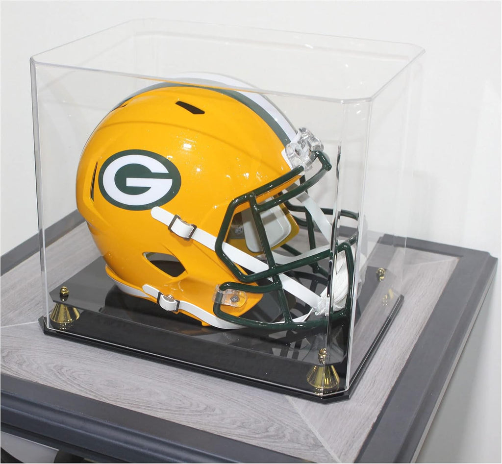 Pro Collector's Football Helmet Display Case Stand aslo fits Full Size Baseball, Ice Hockey, Motorcycle Helmets, One-Piece-Cover for Better Seal, Showcase with 98% UV Protection