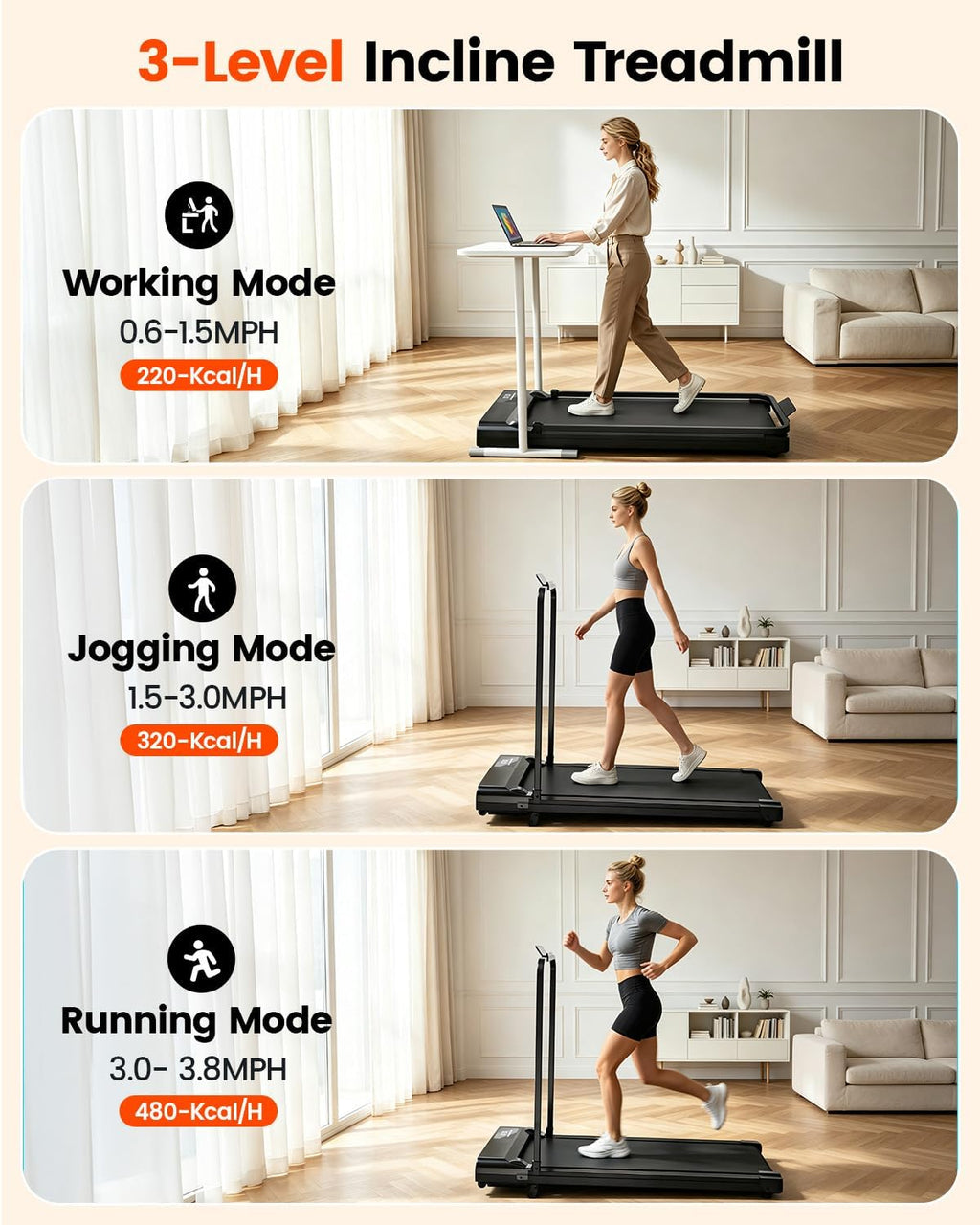 Walking Pad Treadmill with Incline and Handle Bar for Home Office
