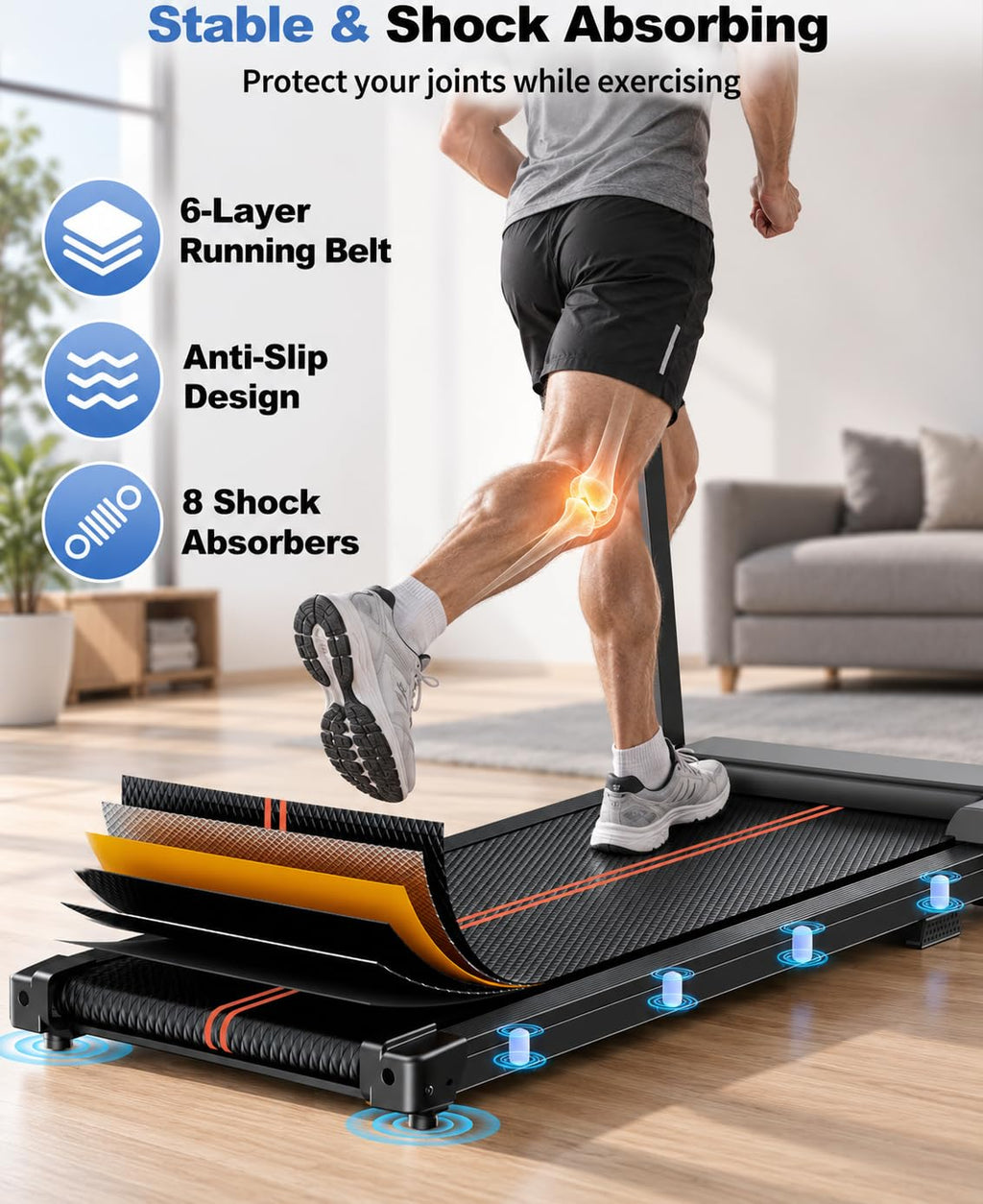 Treadmills for Home Walking Pad - Foldable Treadmill Under Desk with Handle Bar 0.6-6.2 MPH Portable Folding Pads Compact Running Machine Quiet Lightweight