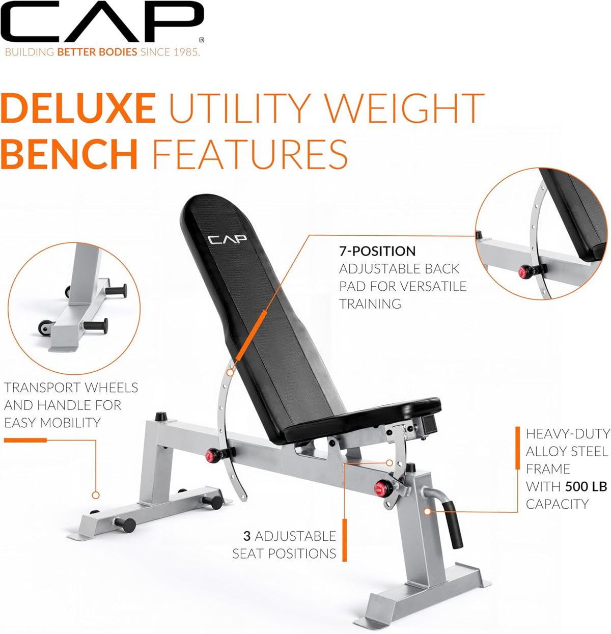 CAP Barbell Deluxe Utility Weight Bench Color Series