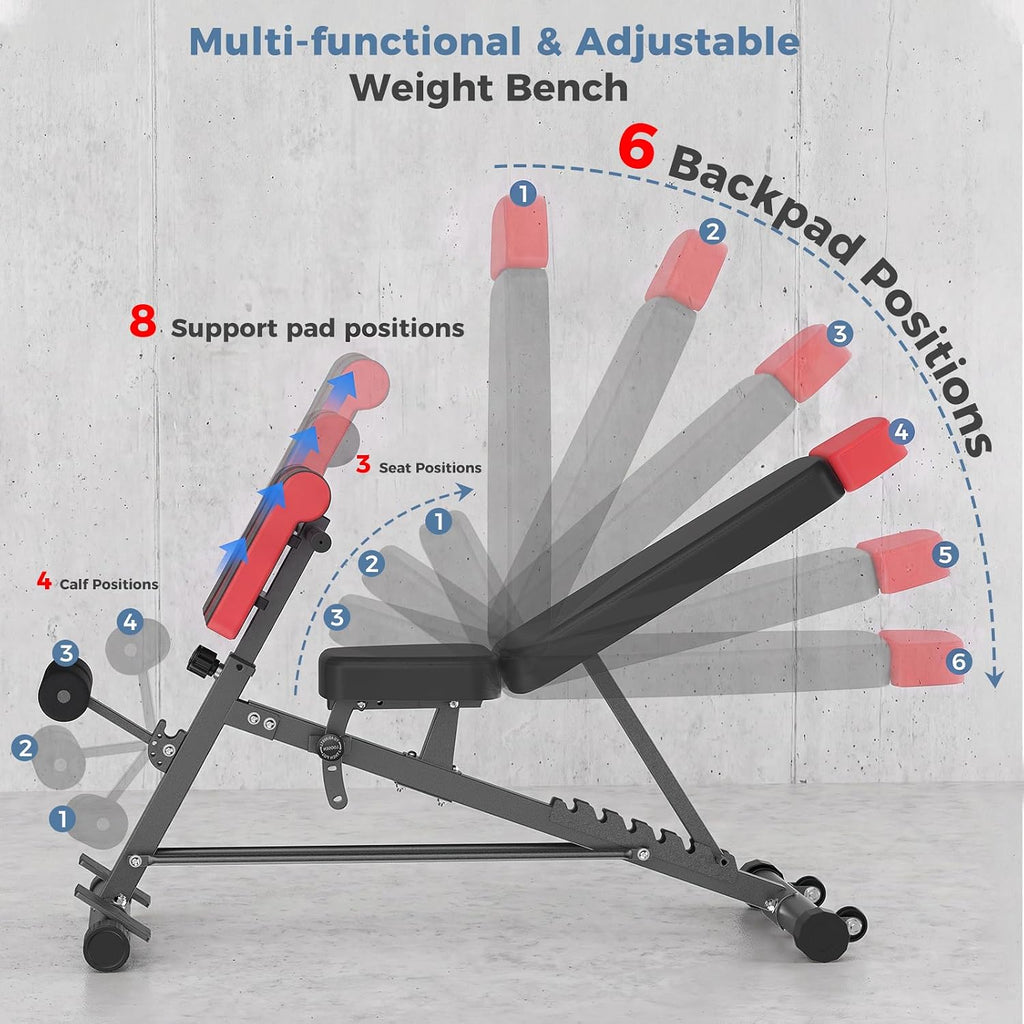 DUMOS Adjustable Weight Bench, 660 LBS Workout Bench Press with 2 Wheels
