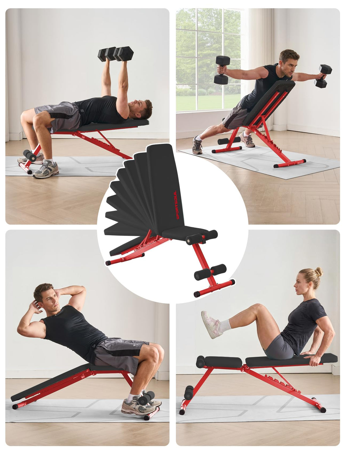 SPORTSOUL 880LB Weight Bench, 8-Position Backrest Adjustable Workout Bench
