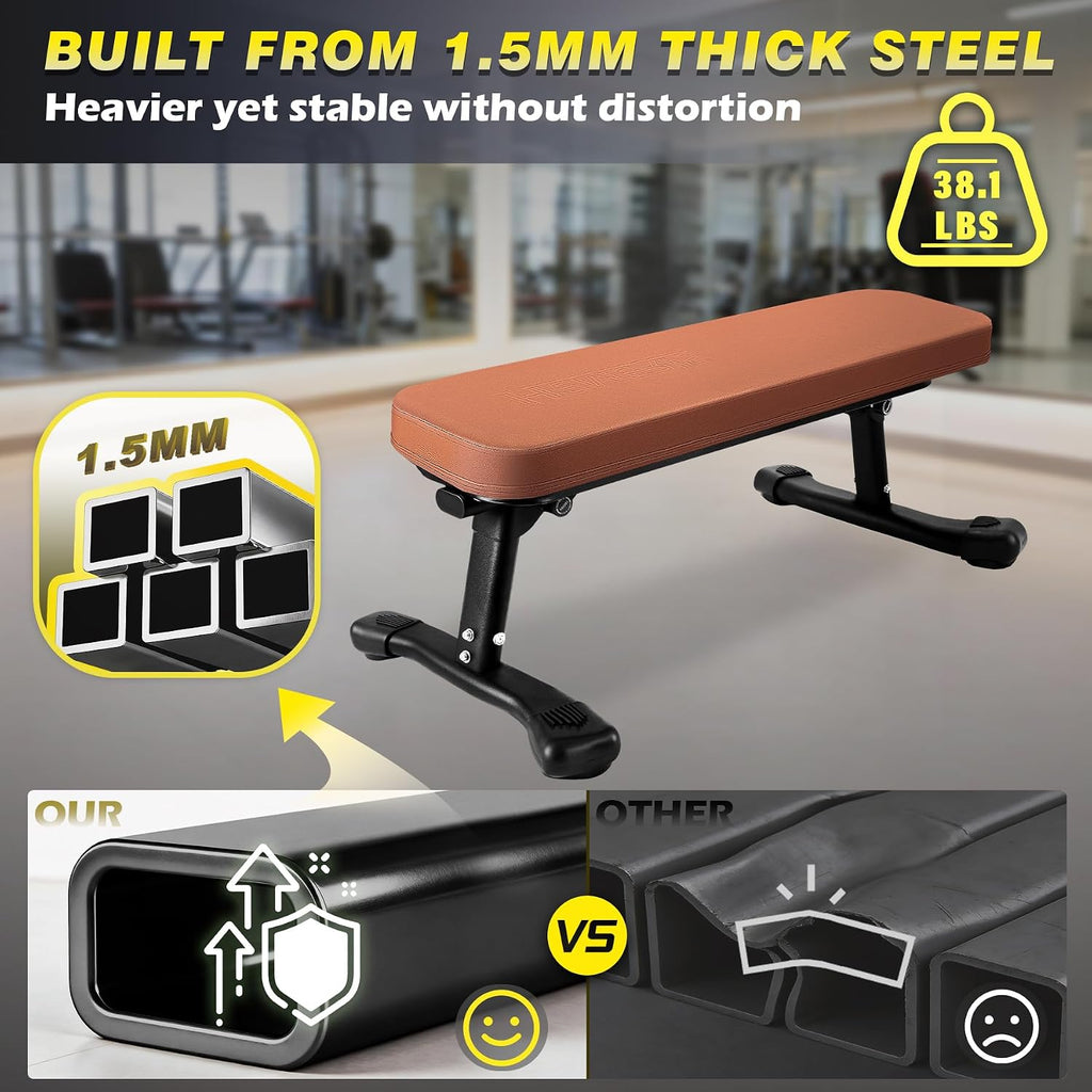 Flat Weight Bench, 2.4 Inch Thick Pad Workout Bench 660 LBS Bench Press Exercise Equipment for Home Gym Strength Weight Training