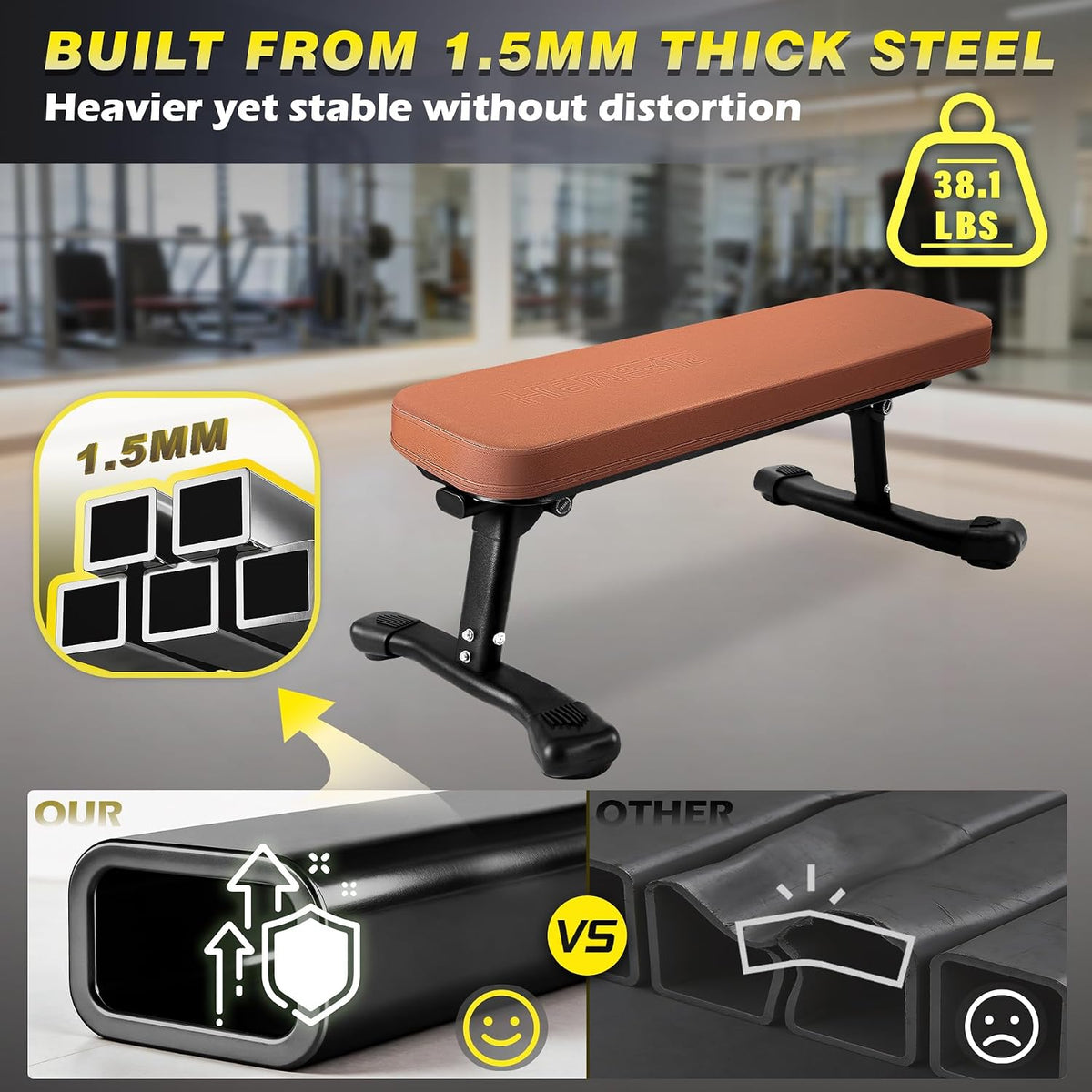 Flat Weight Bench, 2.4 Inch Thick Pad Workout Bench 660 LBS Bench Press Exercise Equipment for Home Gym Strength Weight Training