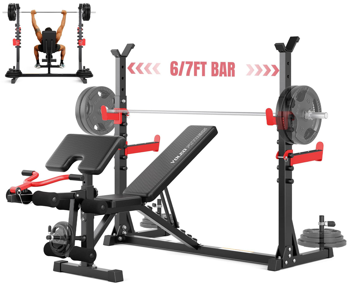 YOLEO 6-in-1 Weight Bench Set, 880LBS Adjustable Bench with Rack & Curl Pad