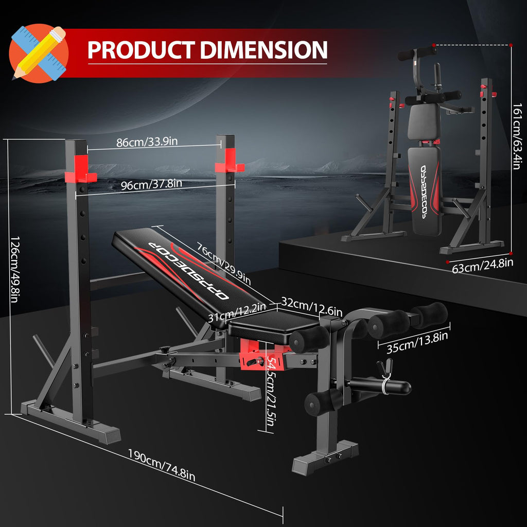 OPPSDECOR Weight Bench Set for Home Gym, 900LBS Adjustable Bench Press