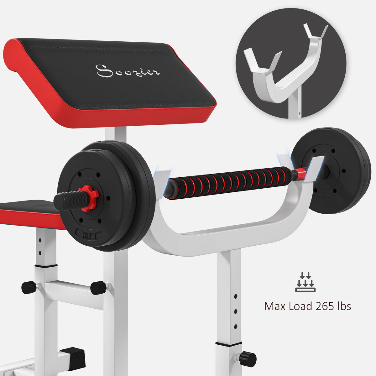 Soozier Adjustable Preacher Curl Bench with Brabell Rack 265 LBS