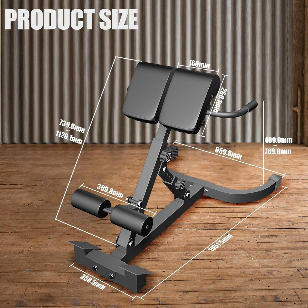 Adjustable Roman Chair 300 lb Capacity, Hyper Back Extension Bench