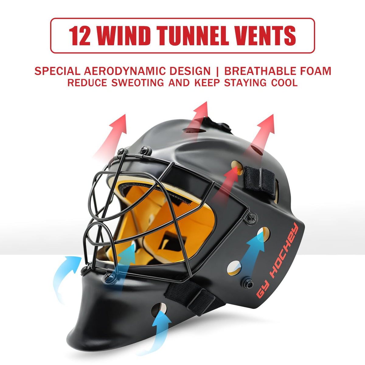 GY Hockey Helmet Combo with Facemask Senior Ice Hockey Goalie Helmet Adult/Cat-Eye Cage, Professional PC & ABS Shell/ 304 Stainless Steel Face Cage/Dual-Layer Lining