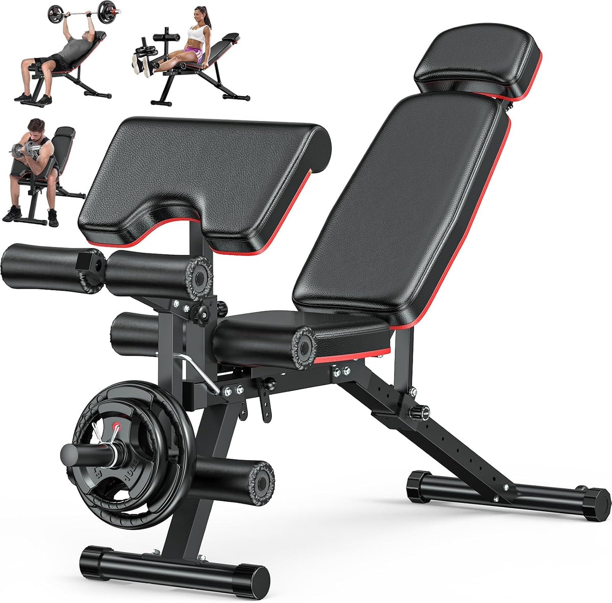 XDDIAS Workout Bench, Adjustable Weight Bench with Leg Extension and Leg Curl, Extended Headrest, 900LBS Preacher Curl Bench Incline Decline Flat Workout Bench for Home Gym Full Body Exercise