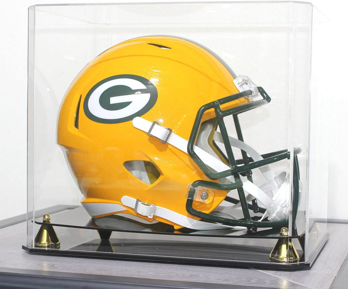 Pro Collector's Football Helmet Display Case Stand aslo fits Full Size Baseball, Ice Hockey, Motorcycle Helmets, One-Piece-Cover for Better Seal, Showcase with 98% UV Protection