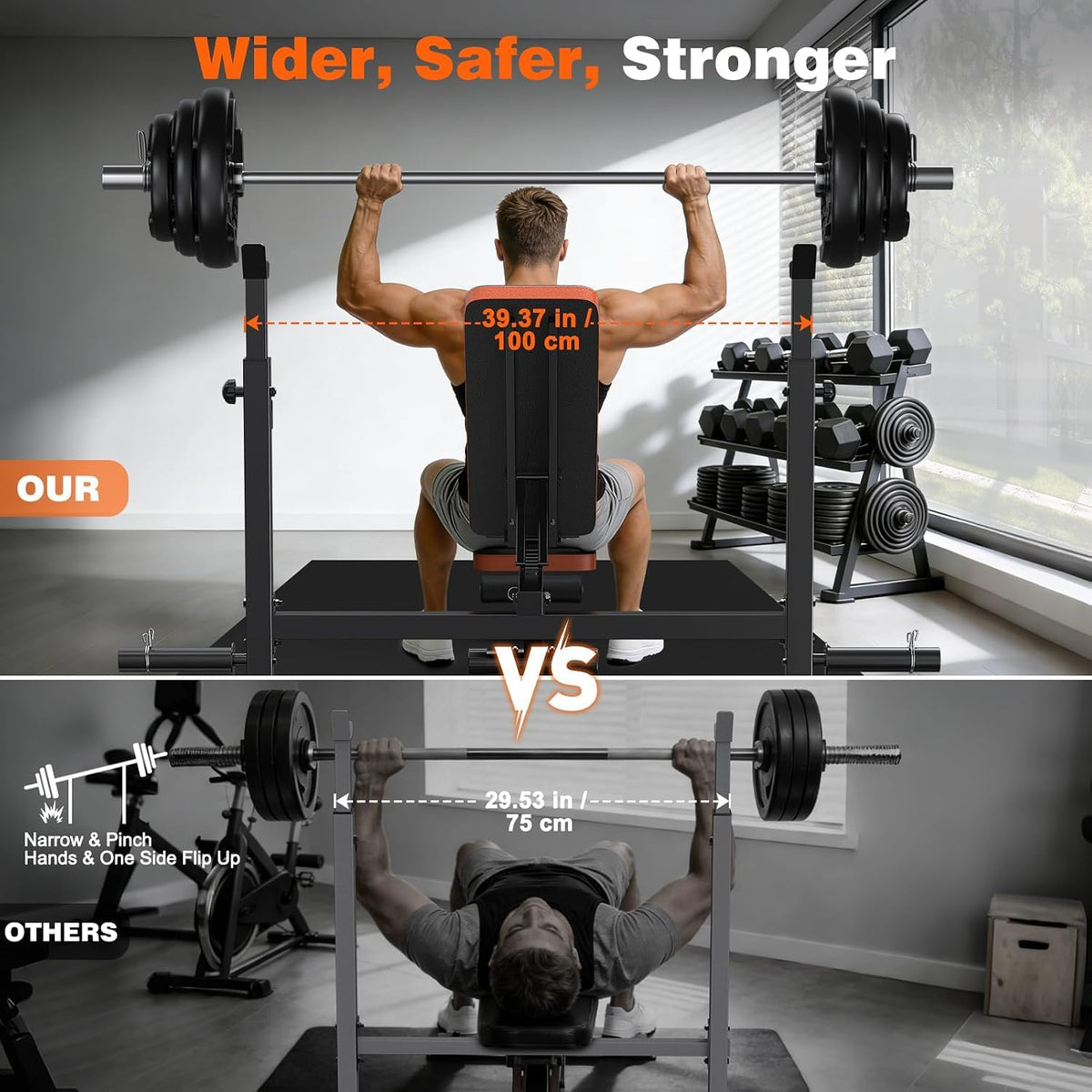 Fostoy Adjustable Weight Bench with Barbell Rack & Incline Design