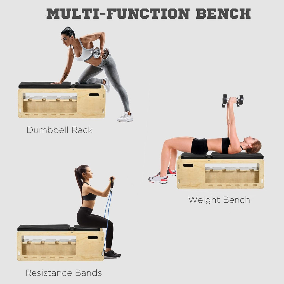 Soozier Adjustable Weight Bench Workout Bench Storage Rack Resistance Rope