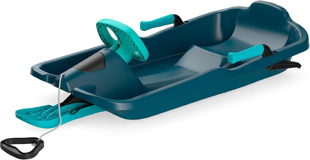 Durable Kids' Toboggan Sleds - Plastic, Lightweight, Winter Snow Sleds with Tow Strap & Pull-Up Brakes