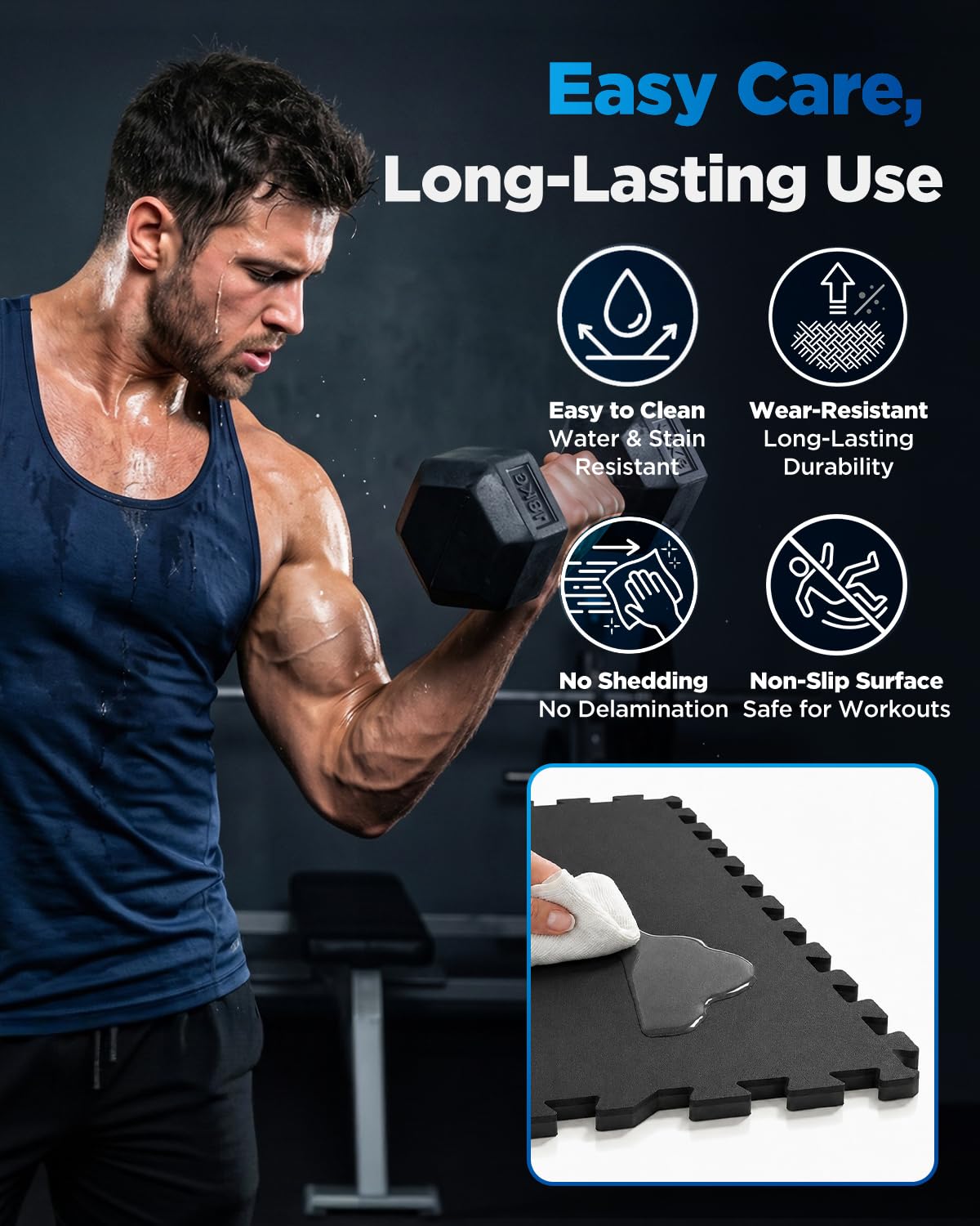 0.6" Thicker 12 Pcs Rubber Top Gym Flooring for Home Gym, Gym Mat