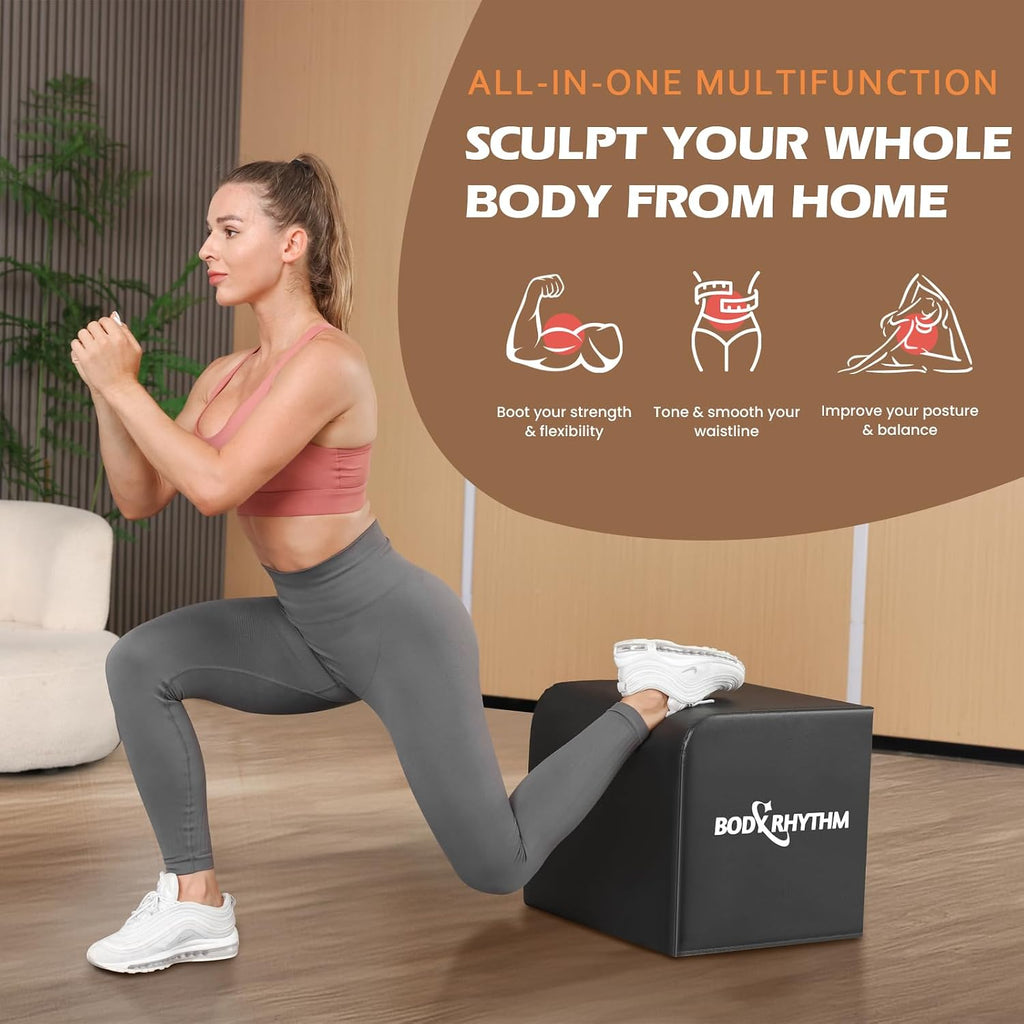 BODYRHYTHM Multi-Functional Total Body Workout Box for Hip Thrust, Glute Bridge, Box Jump Training, Hip Thrust Bench Booty Workout Box Platform.