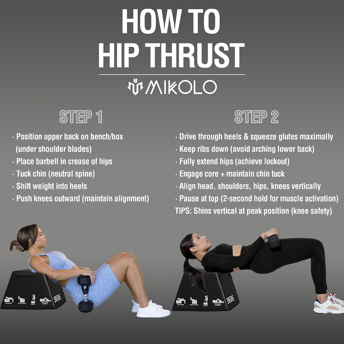 Mikolo Hip Thrust Bench, Hip Thrust Machine at Home for Glute Bridge, Multi-Functional Hip Thrust Box with Non-Slip, Glute Workout Equipment, 700LB Load Capacity, Core & Ab Strength Training