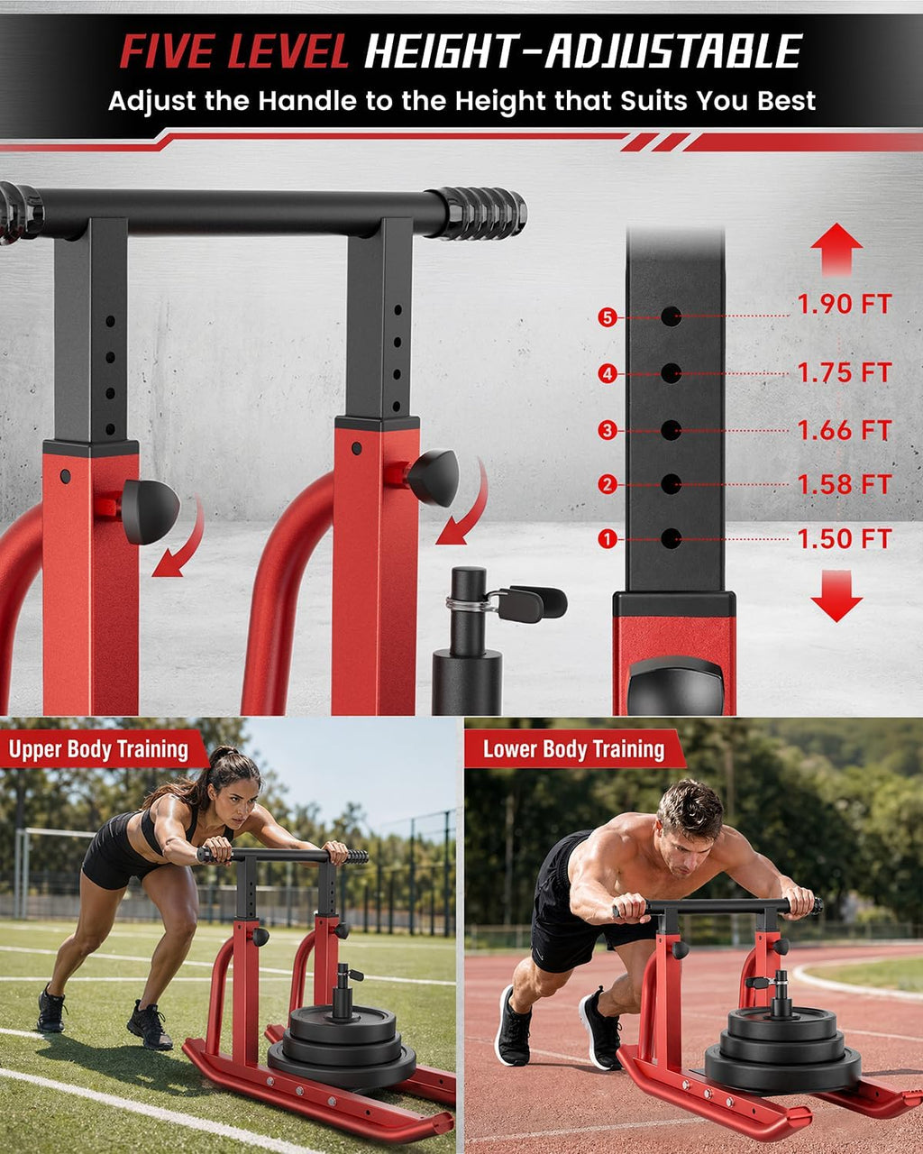 Football Sleds and Chutes, Weight Sled, Workout Fitness Sled for Training- Running Speed, Agility, Soccer, Strength, Adjustable Height Handle, Fits 1" & 2" Weight Plates