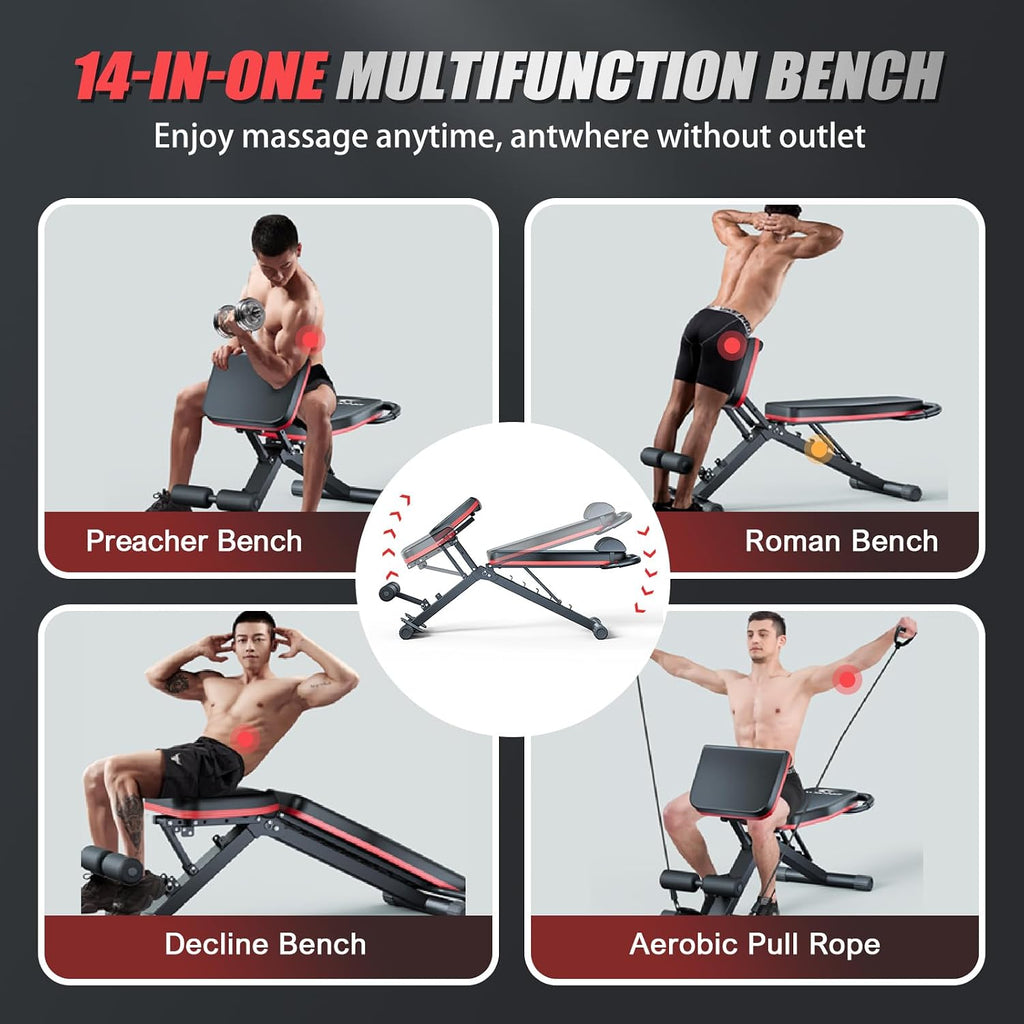 ALSO GO 14in1 Adjustable Weight Bench for Home Gym, Foldable Workout Bench