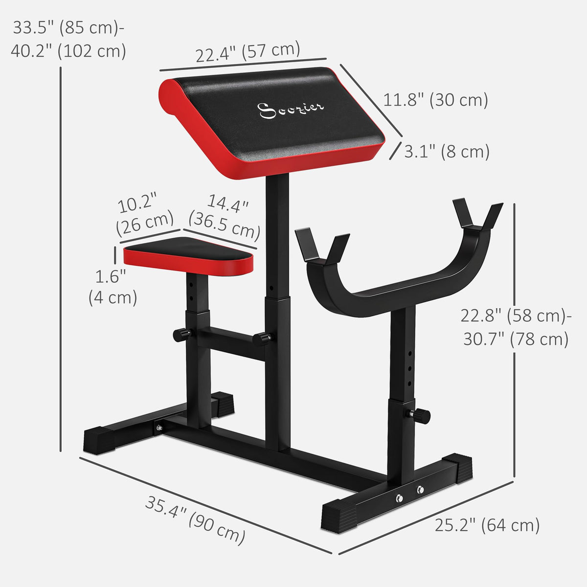Soozier Adjustable Preacher Curl Bench with Brabell Rack 265 LBS