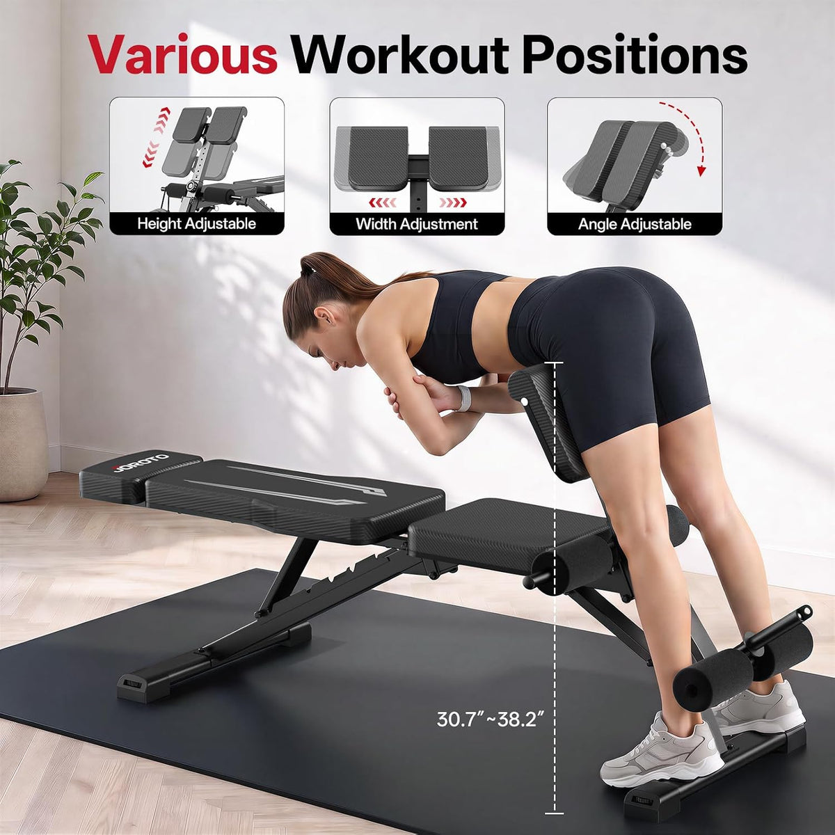 JOROTO Adjustable Weight Bench, Foldable Incline Decline Flat Workout Bench