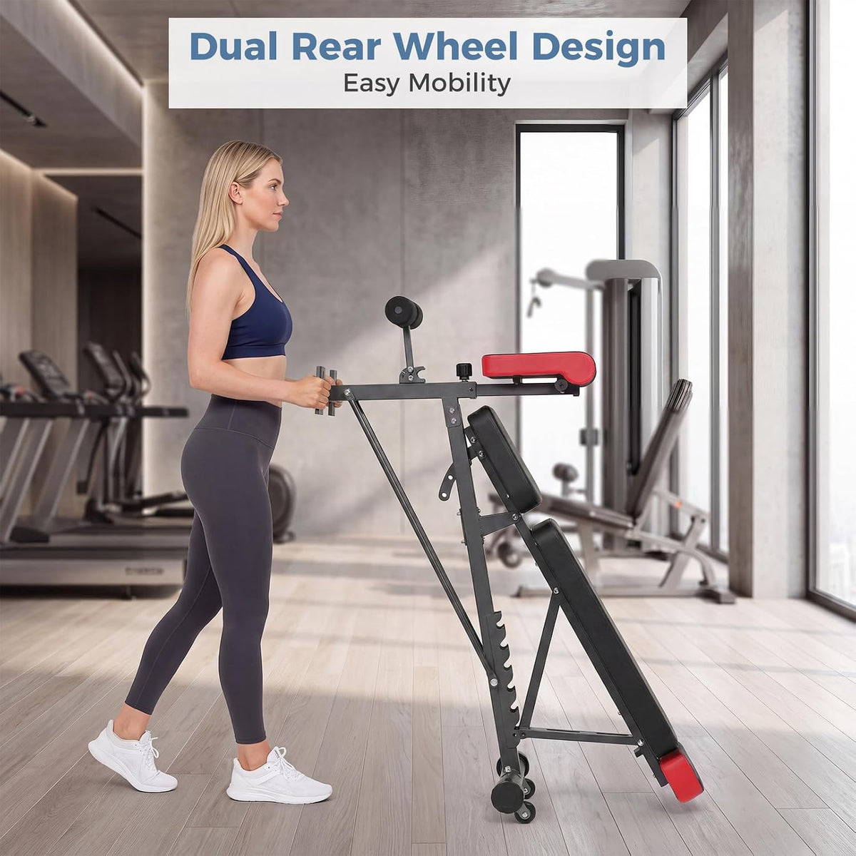 DUMOS Adjustable Weight Bench, 660 LBS Workout Bench Press with 2 Wheels