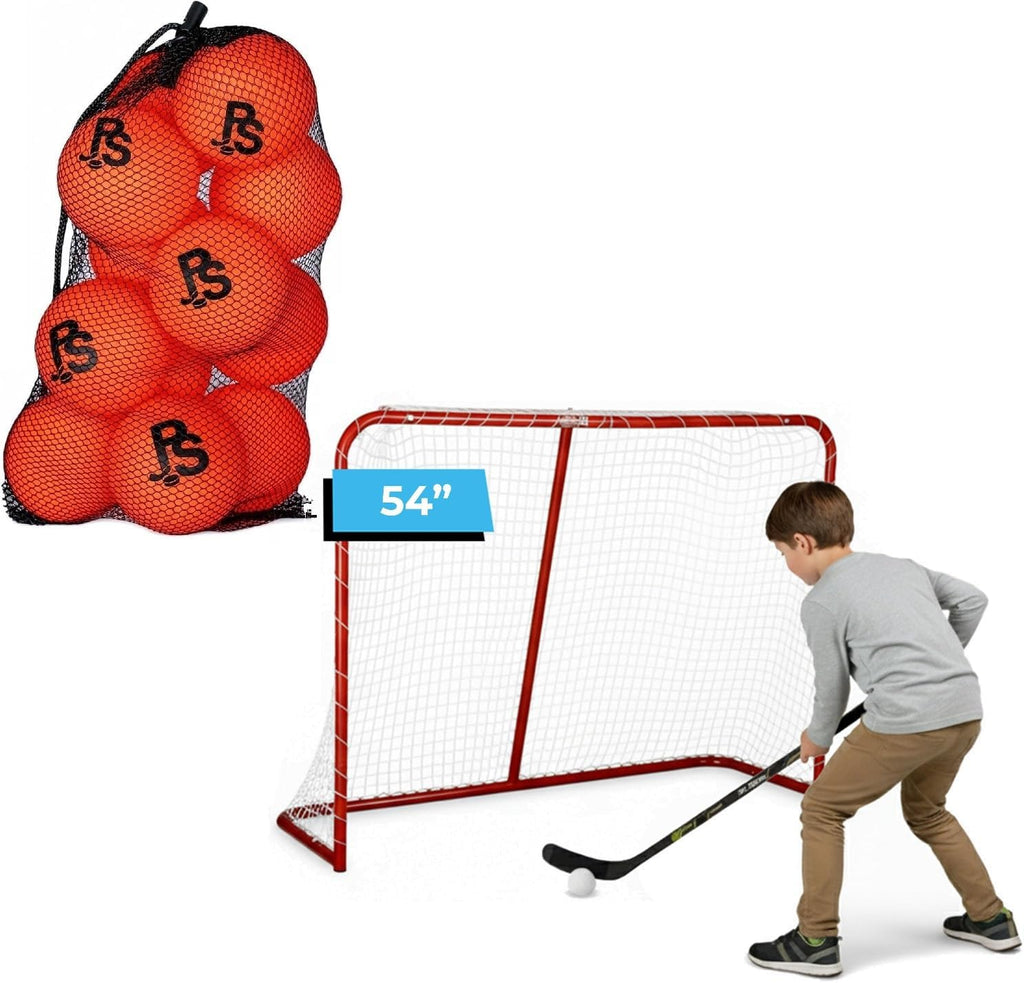 PS Bundle 54â Junior Steel Street Hockey Goal + 12-Pack Street Hockey Balls