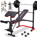 OPPSDECOR 661LBS Weight Bench Set, 8 in 1 Adjustable Bench Press with Squat Rack Leg Extension & Leg Curl Foldable Workout Bench with Safety Bar Catches Standard Weight Training Benches for Home Gym