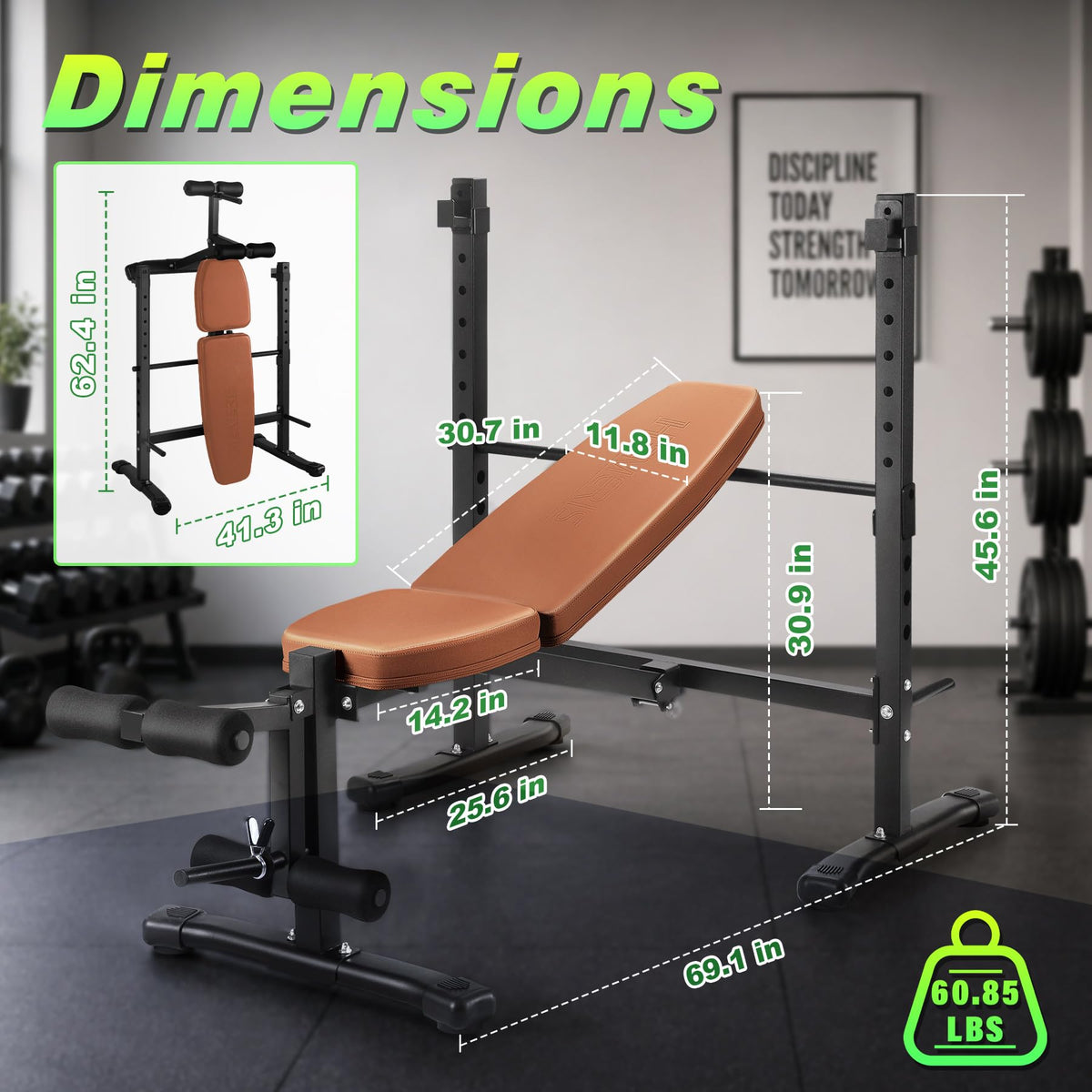 Adjustable Weight Bench for Home Gym 2.2 Inch Thick Pad