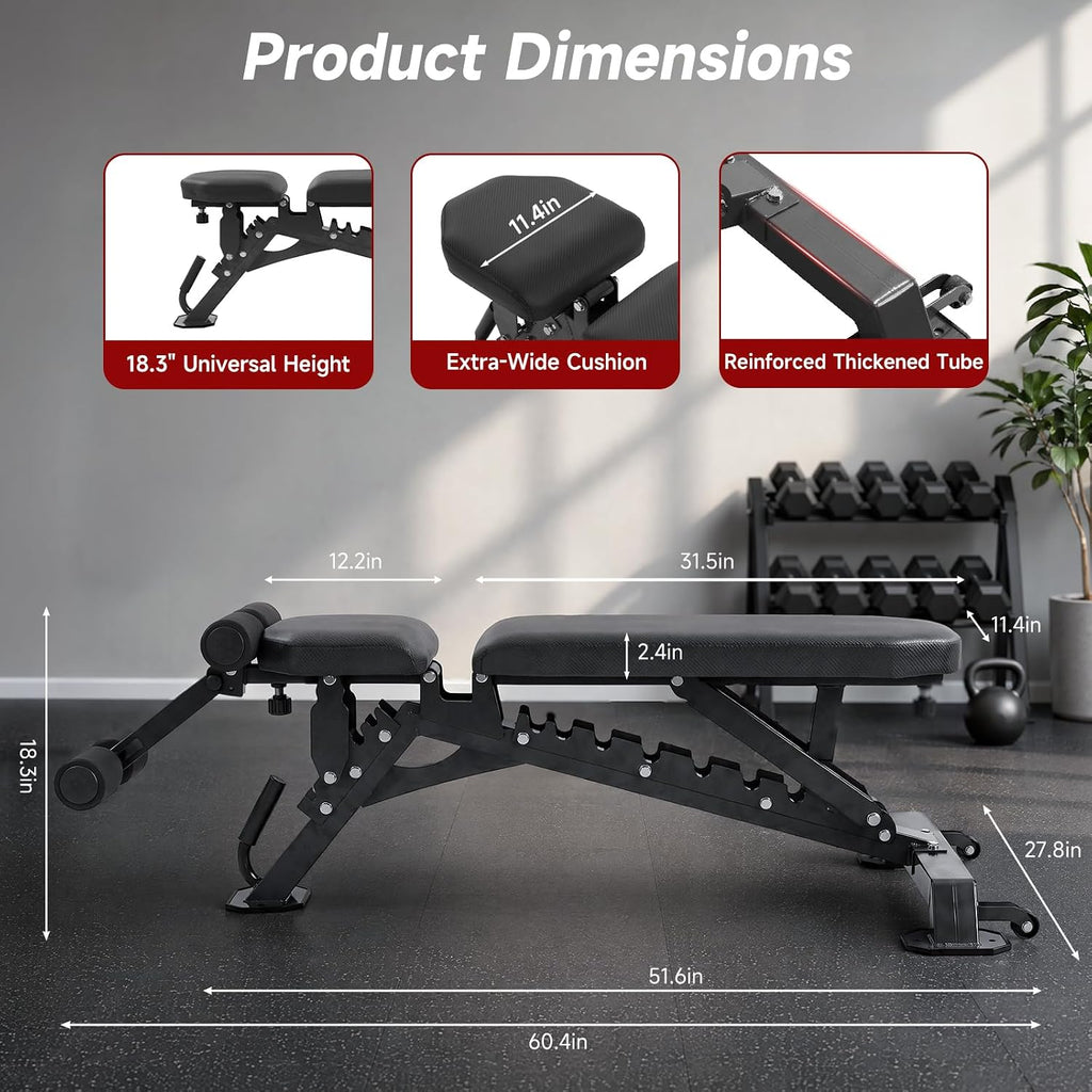 SPORTSOUL 1300LB Weight Bench, 50 Adjustable Positions FID Workout Bench