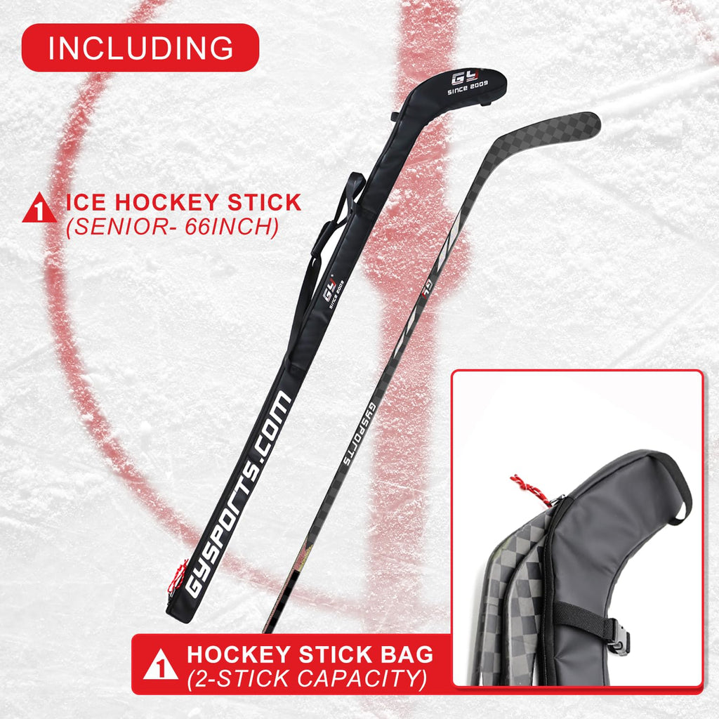 GY Ice Hockey Stick Senior Professional 100% Carbon Fibre Hockey Stick Adult 66"" Length, Shaft Woven UD 24K / Fle 75