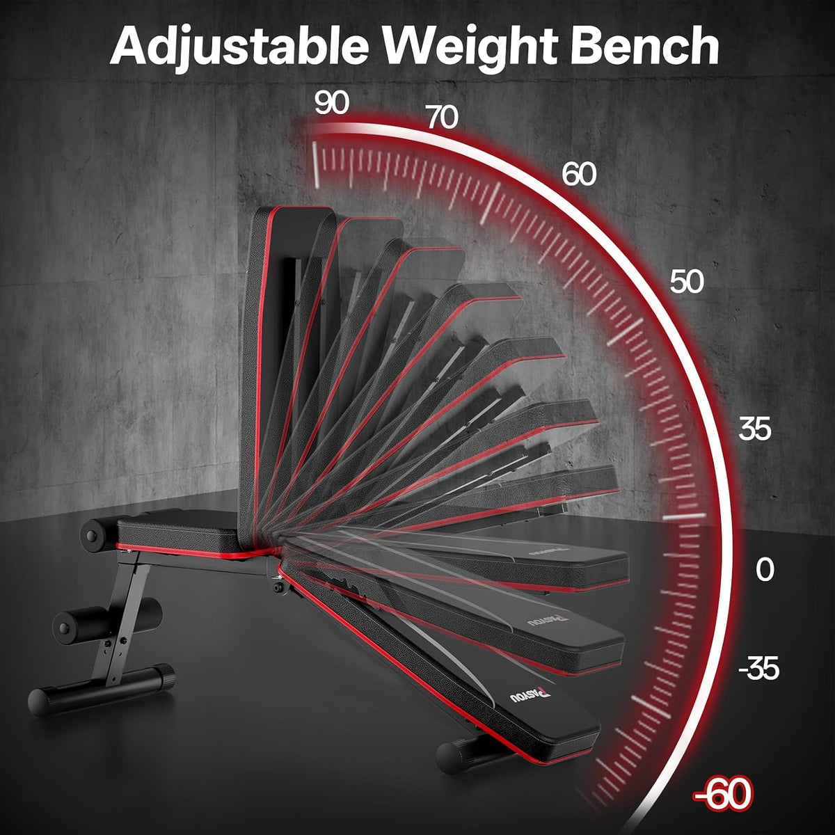PASYOU Adjustable Weight Bench, Foldable, Incline Decline Flat, Bench Press with 660LBS, 95% Pre-Assembled, Compact Workout Bench Full Body Strength Training Bench for Home Gym, Wider Seat